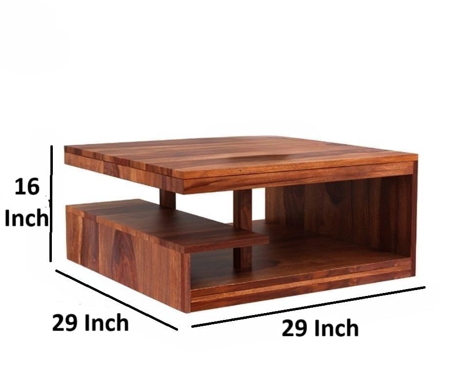 Space Galaxy Furniture Solid Sheesham Centre Coffee Table Open Shelf Storage Honey Oak Finish