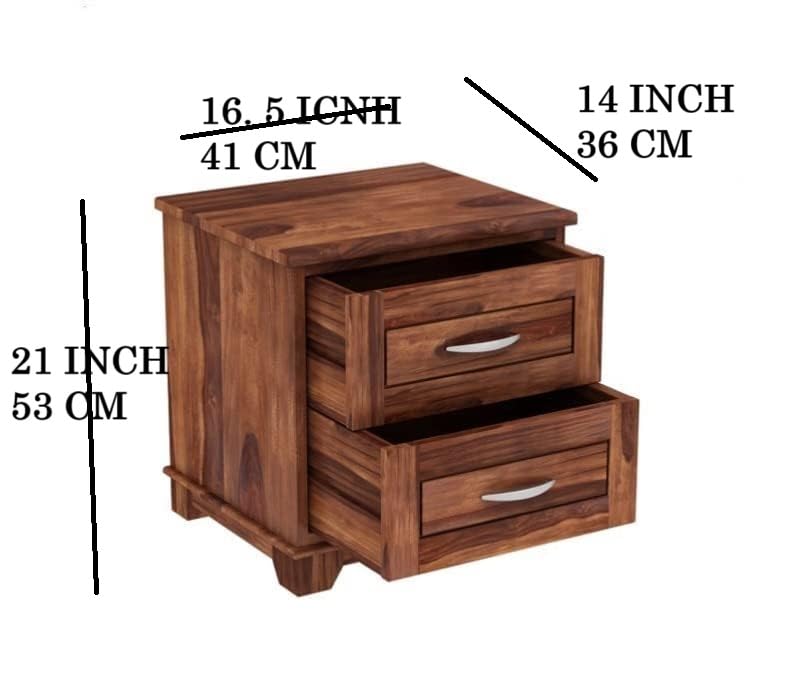 Space Galaxy Furniture Solid Sheesham Bedside Table Nightstand Lamp Table with 2 Drawers Storage Walnut Finish