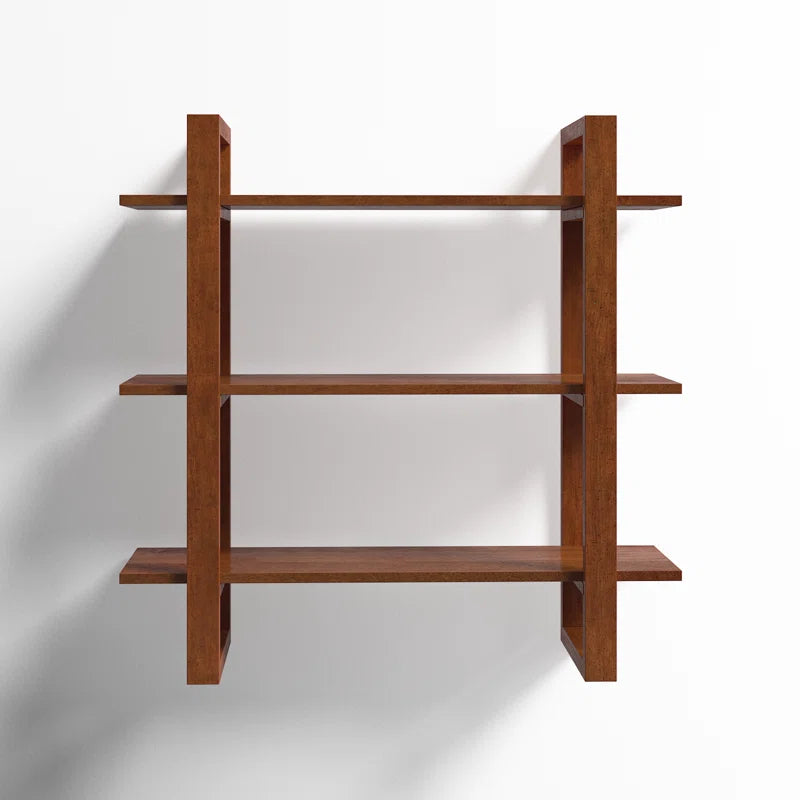 Space Galaxy Furniture Solid Sheesham Wall Shelf 2 Open Shelf Natural Finish
