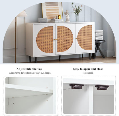 Space Galaxy Furniture Engineered Wood 3 Door Rattan Cane Sideboard & Cabinet With Storage White Finish