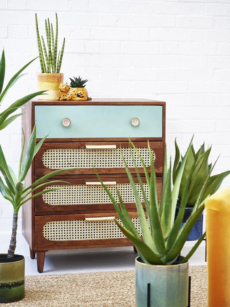 Space Galaxy Furniture Solid Sheesham Chest Of Drawers Rattan Cane | Storage Type: 4 Drawers | Finish:-Natural