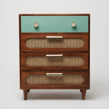 Space Galaxy Furniture Solid Sheesham Chest Of Drawers Rattan Cane | Storage Type: 4 Drawers | Finish:-Natural