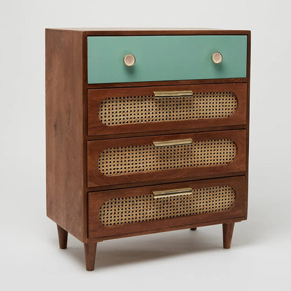 Space Galaxy Furniture Solid Sheesham Chest Of Drawers Rattan Cane | Storage Type: 4 Drawers | Finish:-Natural