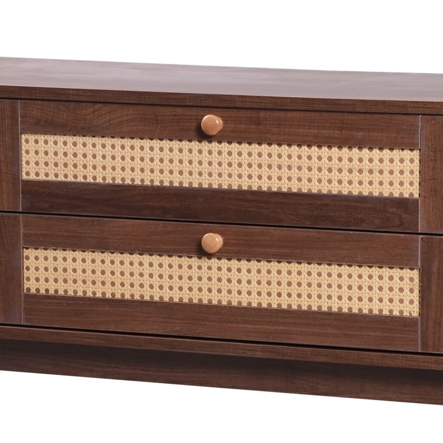 Space Galaxy Furniture Solid Mango TV Unit | Mid Century Modern TV Stand with Rattan Cane 2 Doors, & Two Drawers | Entertainment Cabinet | Provincial Teak Finish