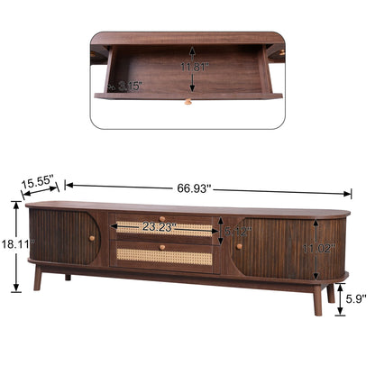 Space Galaxy Furniture Solid Mango TV Unit | Mid Century Modern TV Stand with Rattan Cane 2 Doors, & Two Drawers | Entertainment Cabinet | Provincial Teak Finish