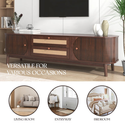 Space Galaxy Furniture Solid Mango TV Unit | Mid Century Modern TV Stand with Rattan Cane 2 Doors, & Two Drawers | Entertainment Cabinet | Provincial Teak Finish