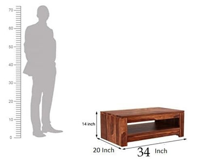 Space Galaxy Furniture Solid Sheesham Centre Coffee Table Open Shelf Storage Honey Oak Finish