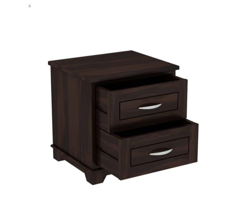 Space Galaxy Furniture Solid Sheesham Bedside Table Nightstand Lamp Table with 2 Drawers Storage Walnut Finish