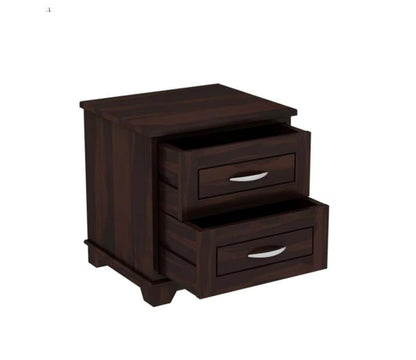Space Galaxy Furniture Solid Sheesham Bedside Table Nightstand Lamp Table with 2 Drawers Storage Walnut Finish