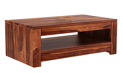 Space Galaxy Furniture Solid Sheesham Centre Coffee Table Open Shelf Storage Honey Oak Finish