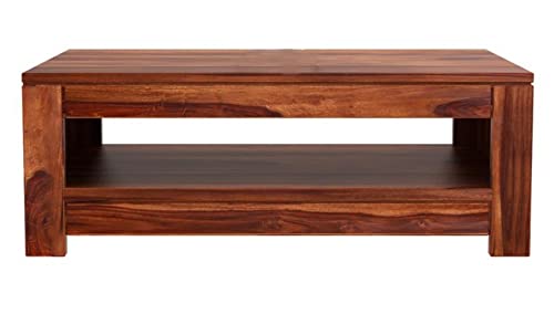 Space Galaxy Furniture Solid Sheesham Centre Coffee Table Open Shelf Storage Honey Oak Finish