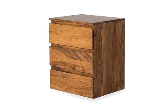 Space Galaxy Furniture Solid Sheesham Bedside Table Nightstand Lamp Table with 3 Drawers Storage Natural Finish