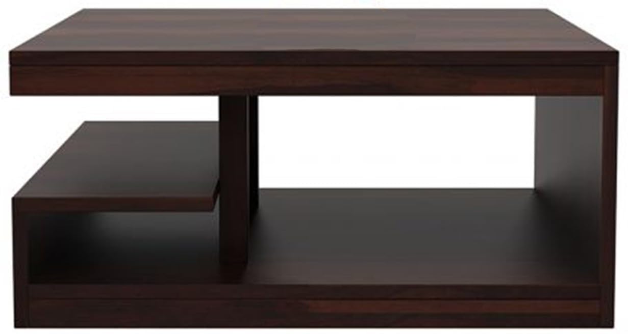 Space Galaxy Furniture Solid Sheesham Centre Coffee Table Open Shelf Storage Walnut Finish