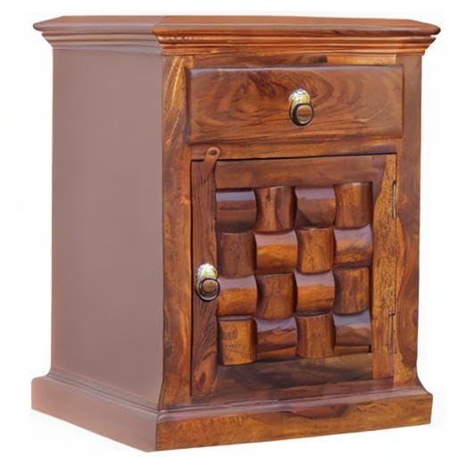 Space Galaxy Furniture Solid Sheesham Bedside Table Nightstand Lamp Table with Nightstand with 1 Door Cabinet & 1 Drawer Storage | Natural Finish