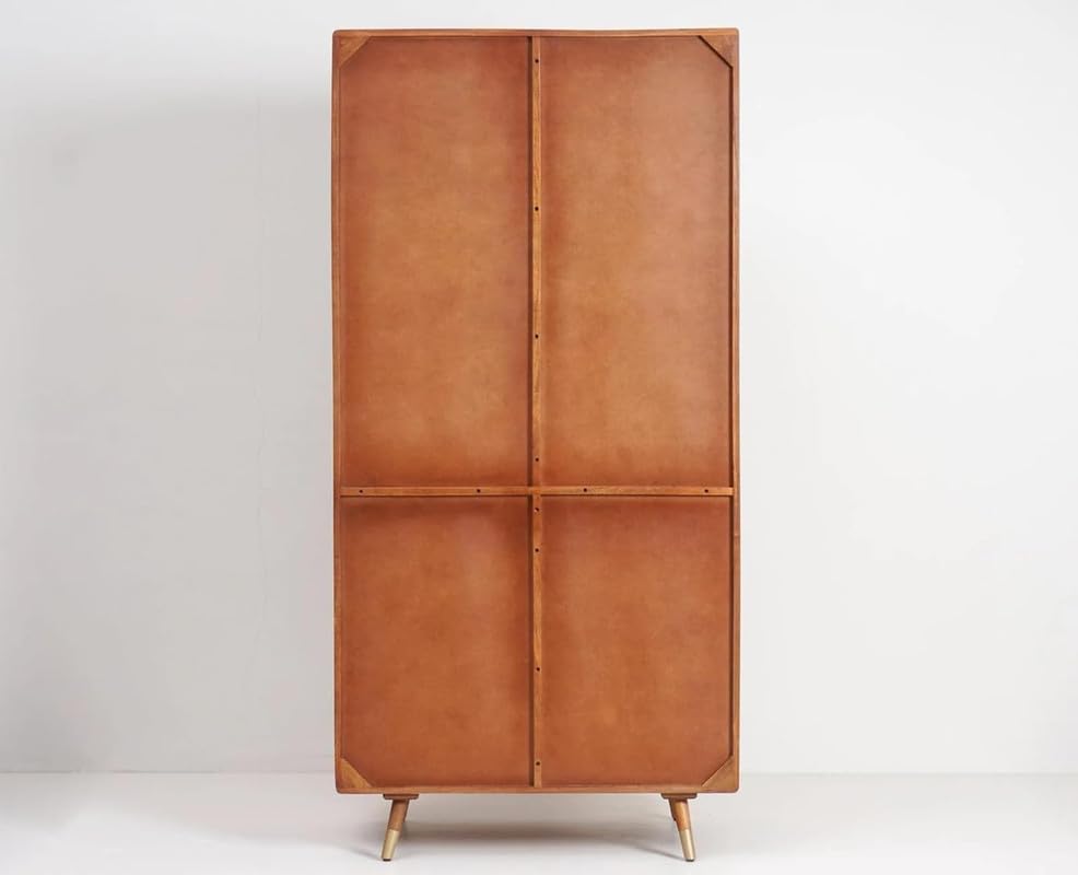 Space Galaxy Furniture Solid Sheesham Rattan Cane Wardrobe | 2-Door Almirah with 3 Drawers, 6 Storage Shelves, 1 Hanging Rod Space | Wooden Cupboard, Natural Finish