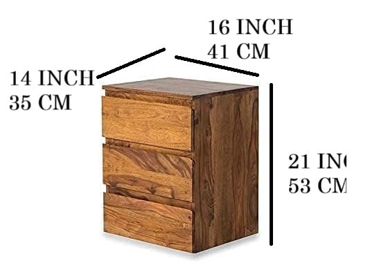 Space Galaxy Furniture Solid Sheesham Bedside Table Nightstand Lamp Table with 3 Drawers Storage Natural Finish
