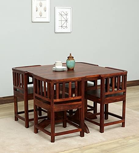 Space Galaxy Furniture Solid Sheesham  Dining Table 4 Seater | Dinning Table with Four Invisible Chairs for Home | 4 Seater Dining Set for Hotel Restaurant | Honey Finish