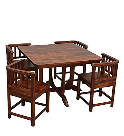Space Galaxy Furniture Solid Sheesham  Dining Table 4 Seater | Dinning Table with Four Invisible Chairs for Home | 4 Seater Dining Set for Hotel Restaurant | Honey Finish