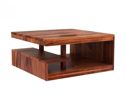 Space Galaxy Furniture Solid Sheesham Centre Coffee Table Open Shelf Storage Honey Oak Finish