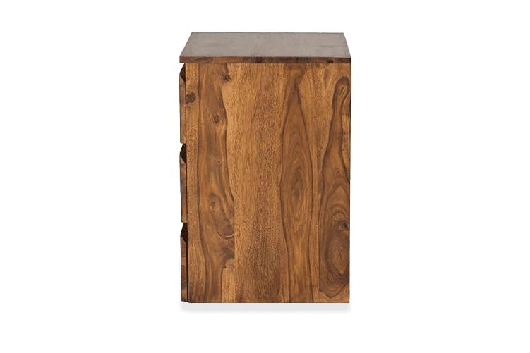 Space Galaxy Furniture Solid Sheesham Bedside Table Nightstand Lamp Table with 3 Drawers Storage Natural Finish