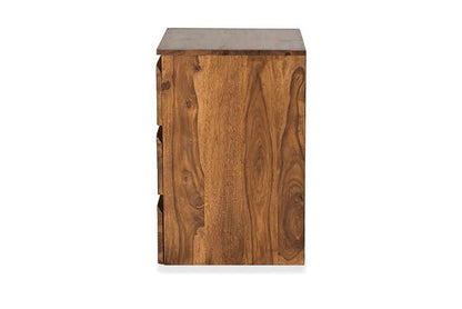 Space Galaxy Furniture Solid Sheesham Bedside Table Nightstand Lamp Table with 3 Drawers Storage Natural Finish