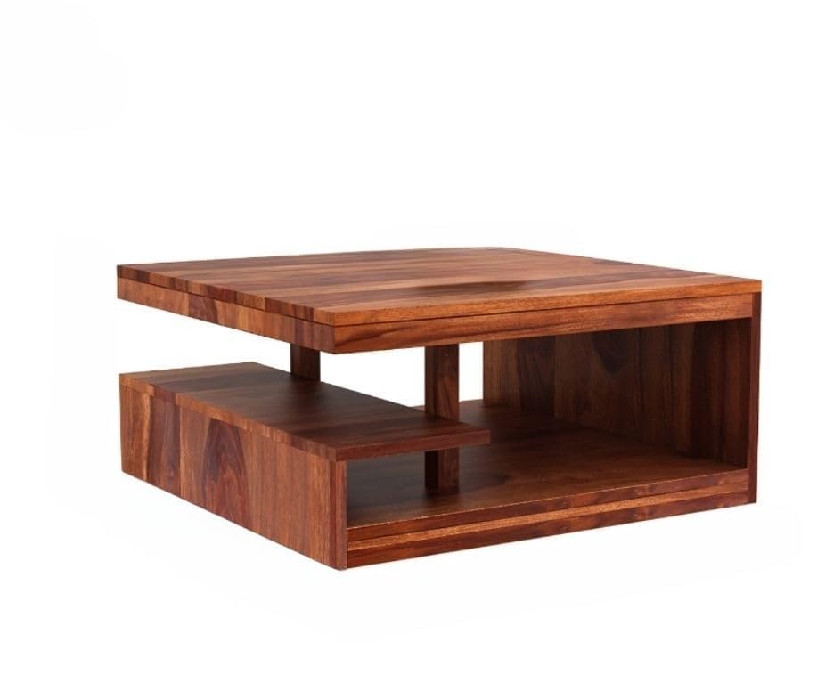 Space Galaxy Furniture Solid Sheesham Centre Coffee Table Open Shelf Storage Honey Oak Finish