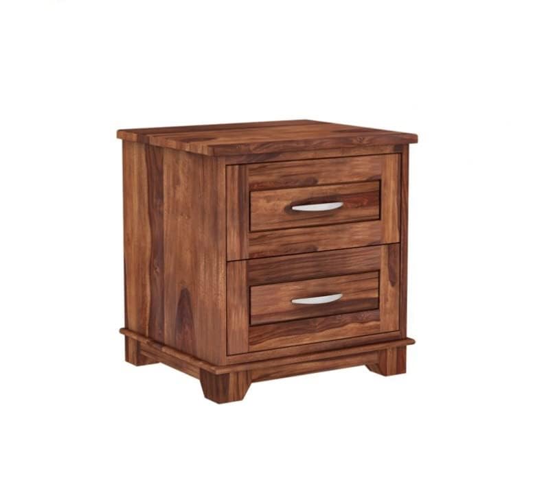 Space Galaxy Furniture Solid Sheesham Bedside Table Nightstand Lamp Table with 2 Drawers Storage Honey Oak Finish