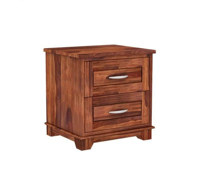 Space Galaxy Furniture Solid Sheesham Bedside Table Nightstand Lamp Table with 2 Drawers Storage Honey Oak Finish