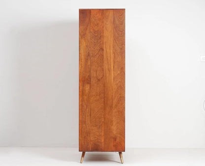 Space Galaxy Furniture Solid Sheesham Rattan Cane Wardrobe | 2-Door Almirah with 3 Drawers, 6 Storage Shelves, 1 Hanging Rod Space | Wooden Cupboard, Natural Finish