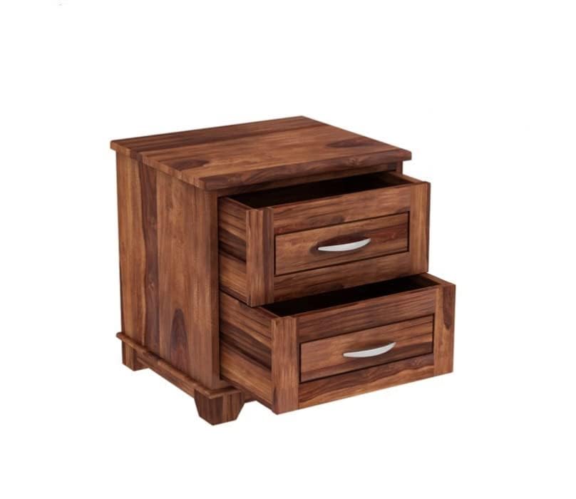Space Galaxy Furniture Solid Sheesham Bedside Table Nightstand Lamp Table with 2 Drawers Storage Honey Oak Finish