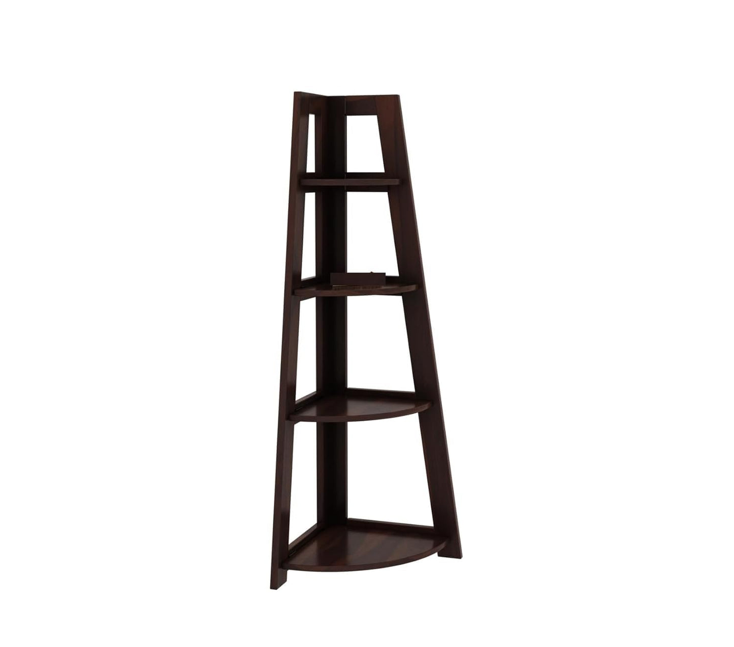Space Galaxy Furniture Solid Sheesham  Corner Bookshelf 4 Tier Ladder Book Cabinet Corner Shelf, Book Shelf Walnut Finish