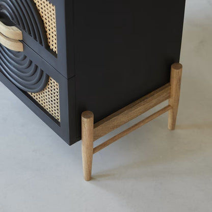 Space Galaxy Furniture Solid Sheesham Chest Of Drawers Rattan Cane | Storage Type: 4 Drawers | Finish:-Z-black