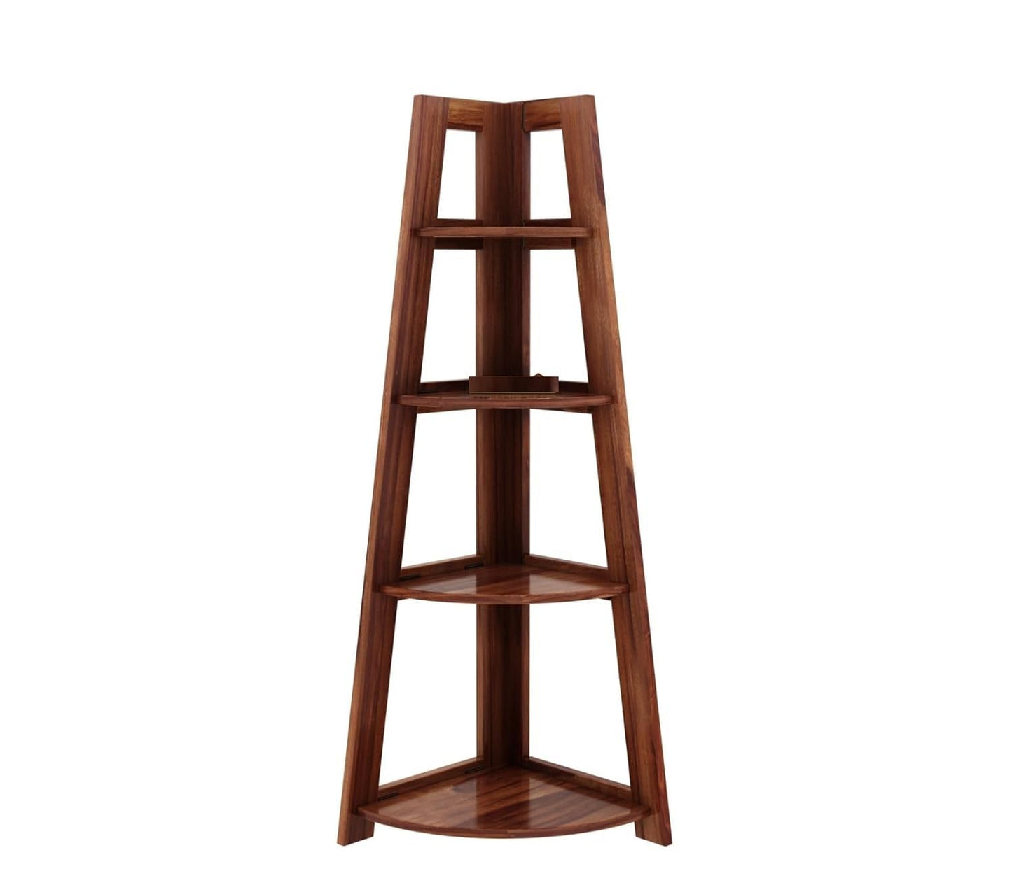 Space Galaxy Furniture Solid Sheesham  Corner Bookshelf 4 Tier Ladder Book Cabinet Corner Shelf, Book Shelf Honey Oak Finish