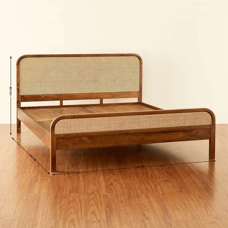 Space Galaxy Furniture Solid Sheesham  Rattan Queen Size Bed Wooden Cane Queen Size Cot Without Storage
