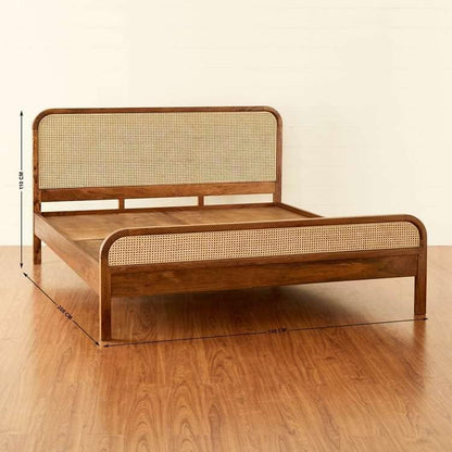 Space Galaxy Furniture Solid Sheesham  Rattan Queen Size Bed Wooden Cane Queen Size Cot Without Storage