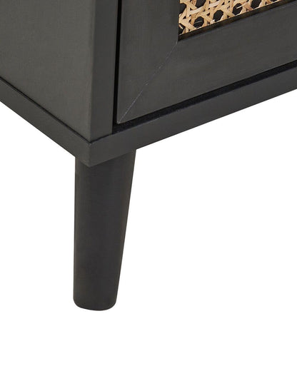Space Galaxy Furniture Solid Sheesham Bedside Table Rattan Cane Nightstand Lamp Table with 2 Drawers Storage Z-black Finish