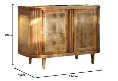 Space Galaxy Furniture Solid Sheesham Wood 2 Door Rattan Cane Sideboard & Cabinet With Storage