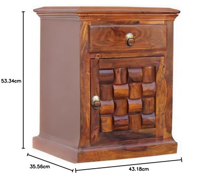 Space Galaxy Furniture Solid Sheesham Bedside Table Nightstand Lamp Table with Nightstand with 1 Door Cabinet & 1 Drawer Storage | Natural Finish