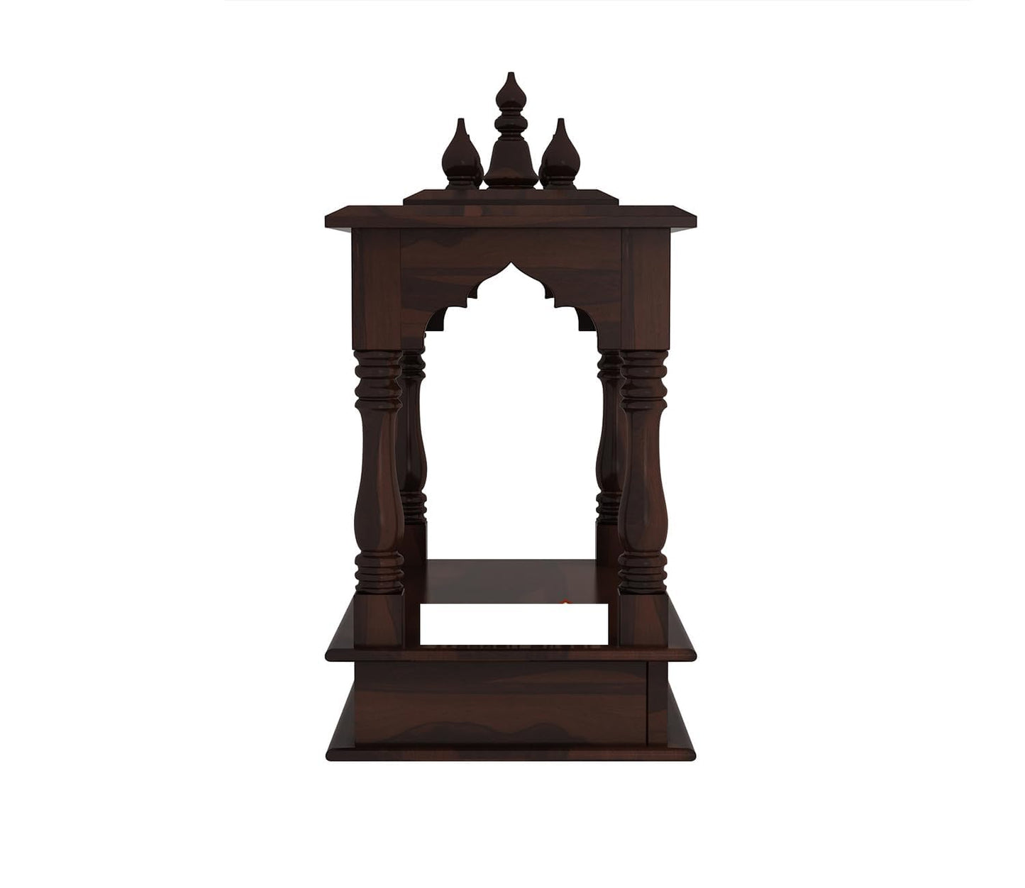 Space Galaxy Furniture Solid Sheesham  Wall-Mounted Temple Shelf, Sheesham Wood Pooja Mandir with Storage Drawers, Traditional Design, walnut Finish