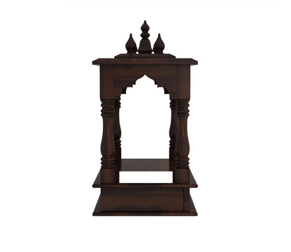 Space Galaxy Furniture Solid Sheesham  Wall-Mounted Temple Shelf, Sheesham Wood Pooja Mandir with Storage Drawers, Traditional Design, walnut Finish