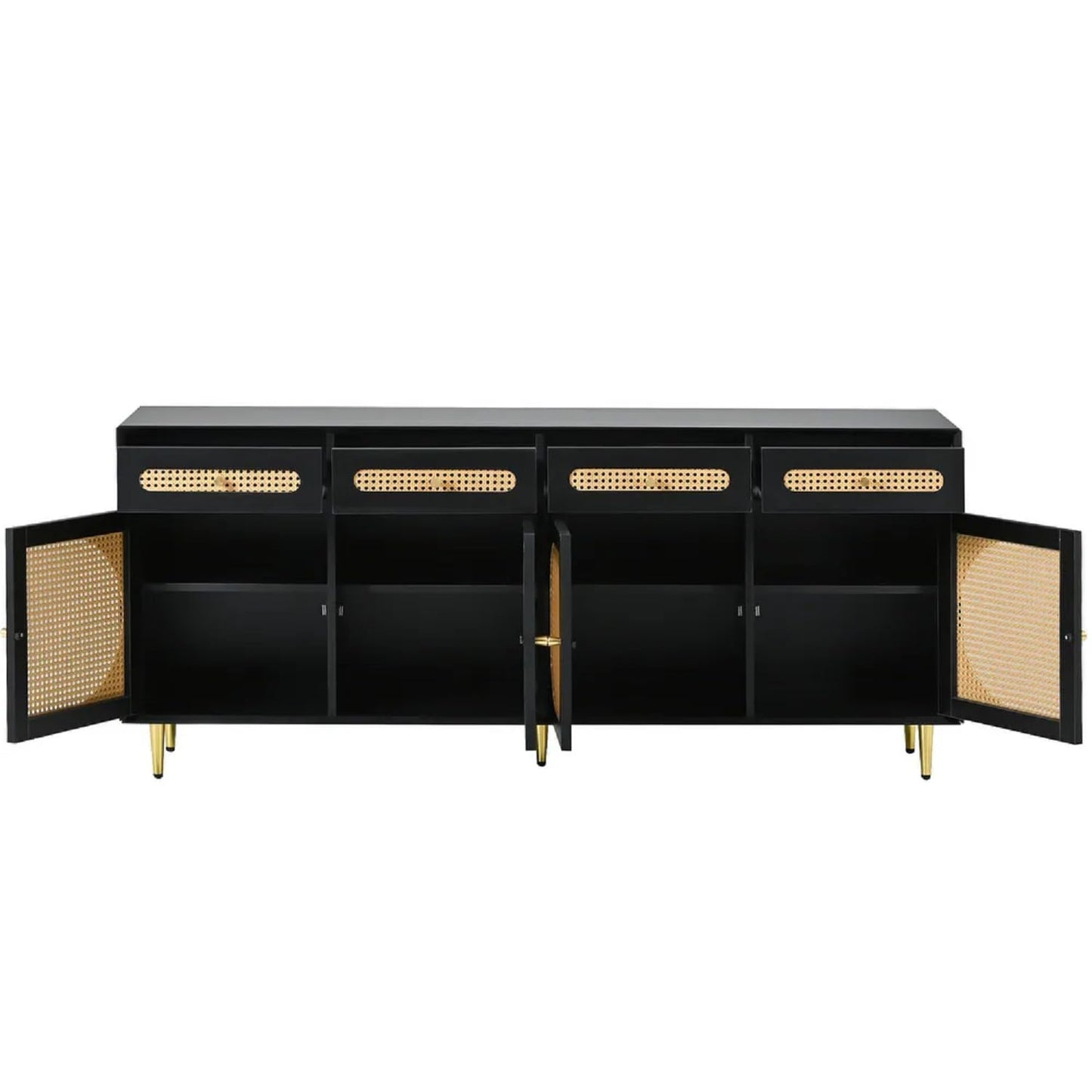 Space Galaxy Furniture Solid Sheesham Wood 4 Drawers & 4 Door Rattan Cane Sideboard & Cabinet With Storage