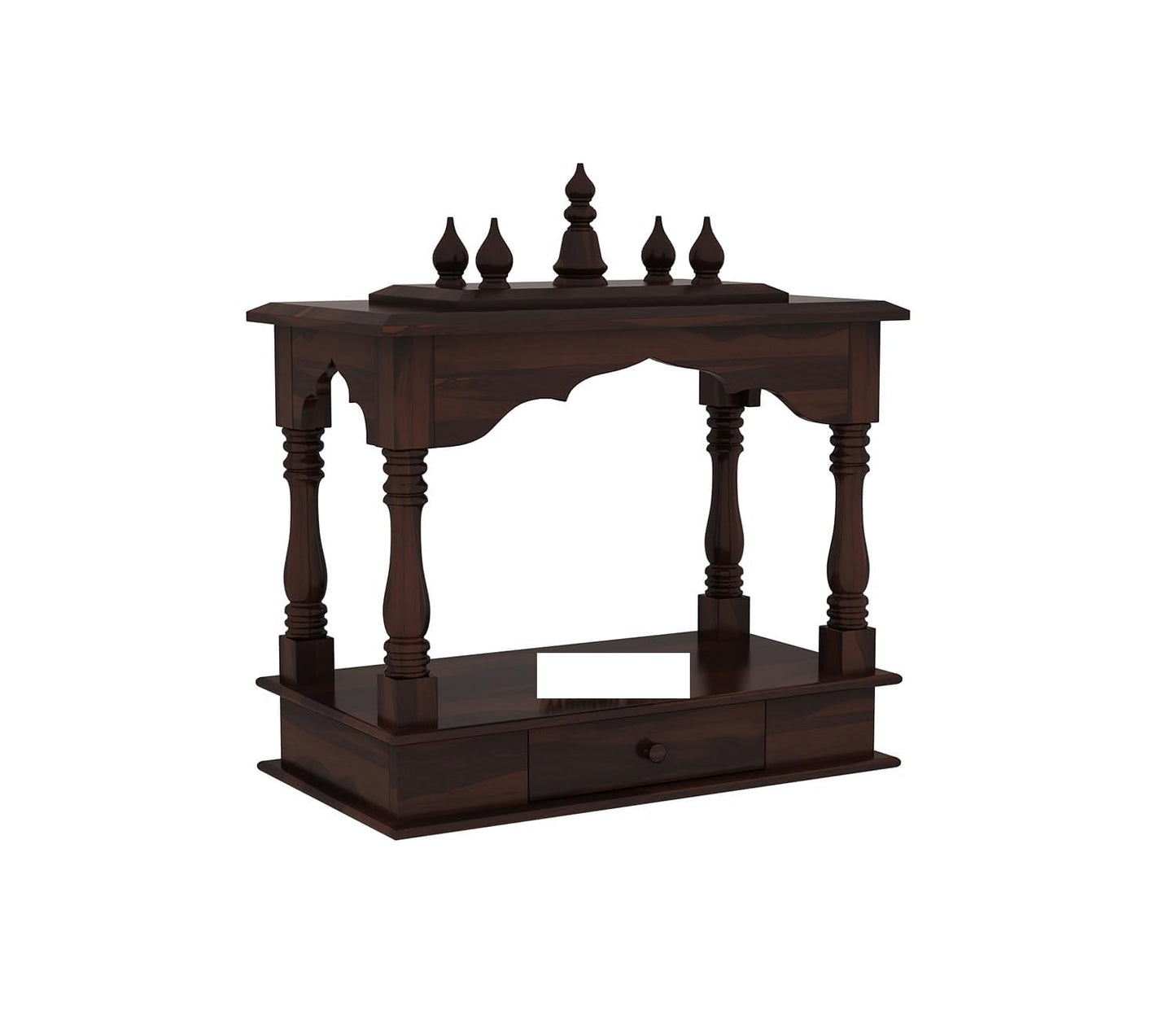 Space Galaxy Furniture Solid Sheesham  Wall-Mounted Temple Shelf, Sheesham Wood Pooja Mandir with Storage Drawers, Traditional Design, walnut Finish
