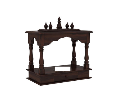 Space Galaxy Furniture Solid Sheesham  Wall-Mounted Temple Shelf, Sheesham Wood Pooja Mandir with Storage Drawers, Traditional Design, walnut Finish