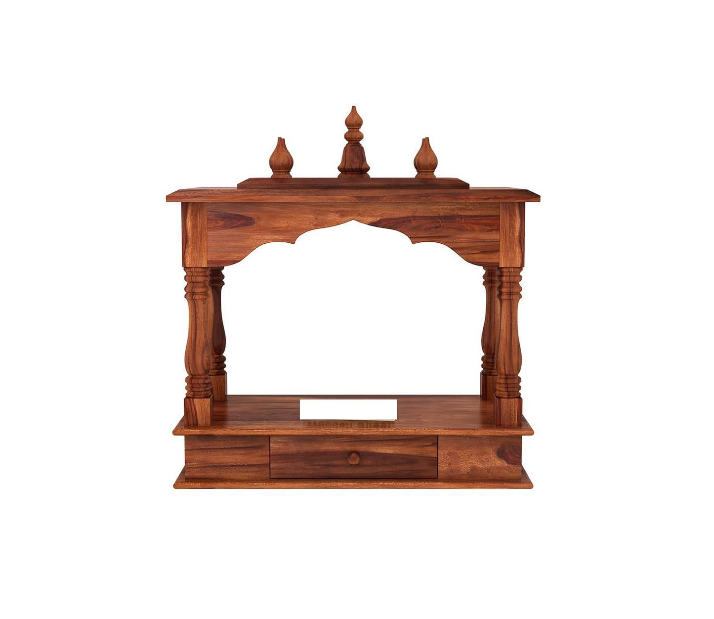 Space Galaxy Furniture Solid Sheesham  Wall-Mounted Temple Shelf, Sheesham Wood Pooja Mandir with Storage Drawers, Traditional Design, Honey Oak Finish
