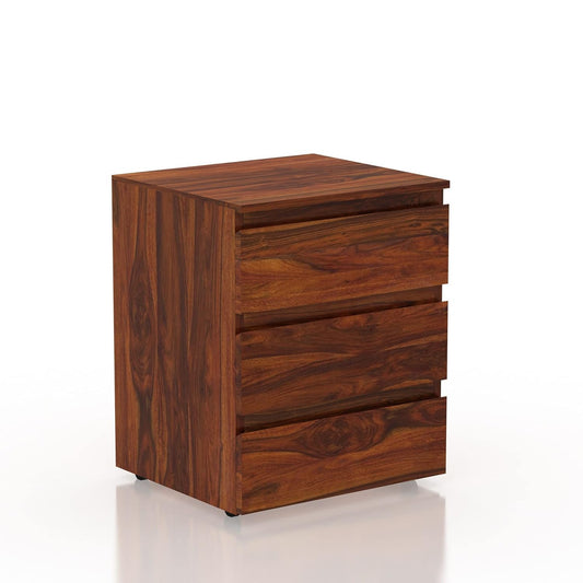 Space Galaxy Furniture Solid Sheesham Bedside Table Nightstand Lamp Table with 3 Drawers Storage Honey Oak Finish