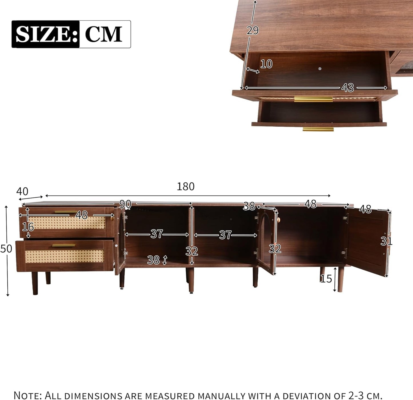 Space Galaxy Furniture Solid Sheesham TV Unit | Mid Century Modern TV Stand with Rattan Cane 3 Doors, & Two Shelf | Entertainment Cabinet | Provincial Teak Finish