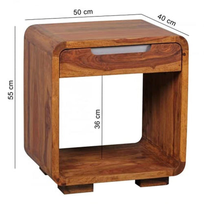 Space Galaxy Furniture Solid Sheesham Bedside Table Nightstand Lamp Table with Nightstand with 1 Door Cabinet & 1 Drawer Storage | Natural Finish