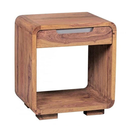 Space Galaxy Furniture Solid Sheesham Bedside Table Nightstand Lamp Table with Nightstand with 1 Door Cabinet & 1 Drawer Storage | Natural Finish