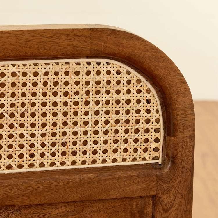 Space Galaxy Furniture Solid Sheesham  Rattan Queen Size Bed Wooden Cane Queen Size Cot Without Storage