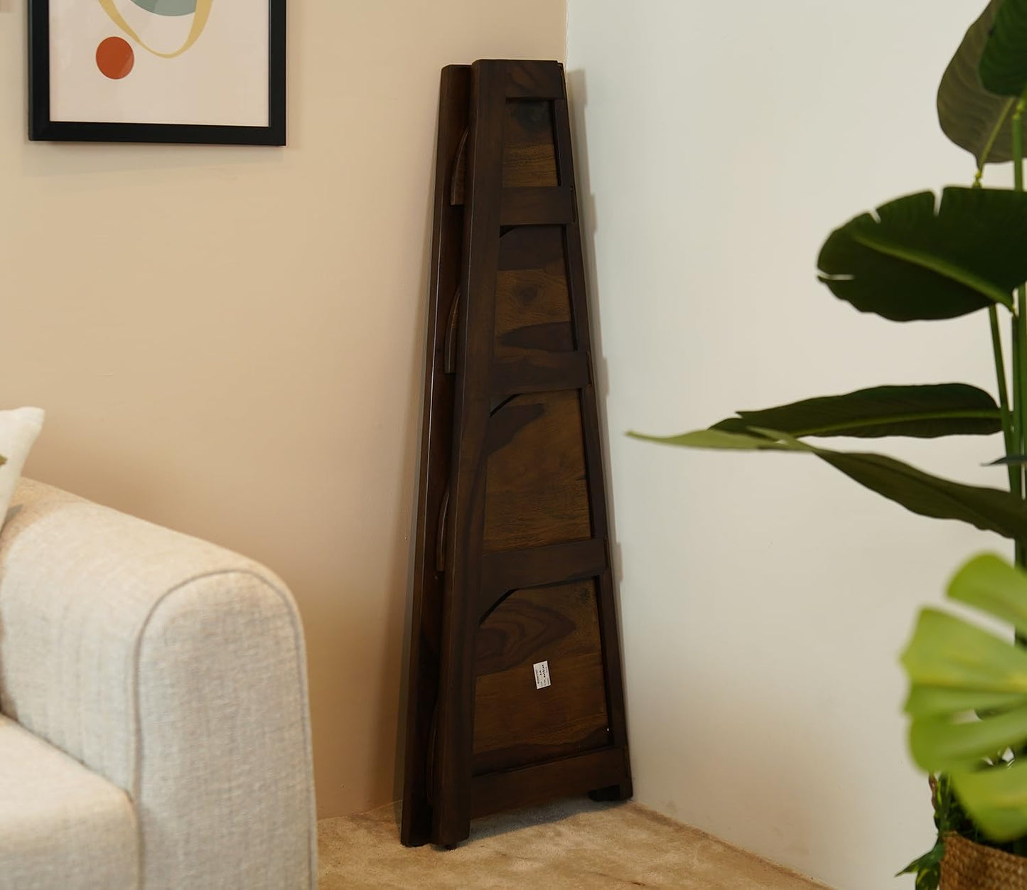 Space Galaxy Furniture Solid Sheesham  Corner Bookshelf 4 Tier Ladder Book Cabinet Corner Shelf, Book Shelf Walnut Finish